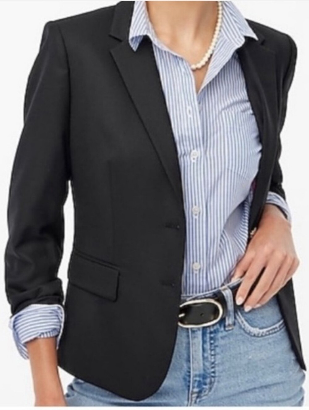 J. Crew Parke Blazer Wool Blend Black Single Button Jacket Sz 4 Workwear Classic